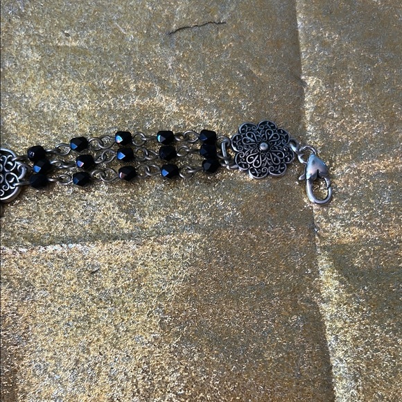 Sterling silver bracelet with silver designs each decorated with black beads. - Picture 6 of 6